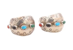 925 Sterling Silver Vintage Earrings SKEETS NAVAJO Turquoise Open J Hoop EG13465 - Picture 1 of 7