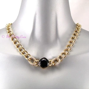 Gold Pltd Wag Statement Toggle T-Bar Choker Chain Necklace w/ Swarovski Crystals - Picture 1 of 5