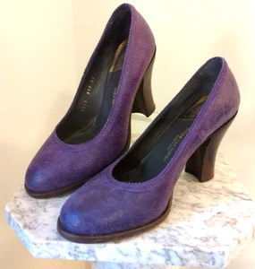STUNNING DRIES VAN NOTEN PURPLE LEATHER PUMPS WOOD HEEL SIZE 39 OR SZ 8 1/2 - Picture 1 of 9