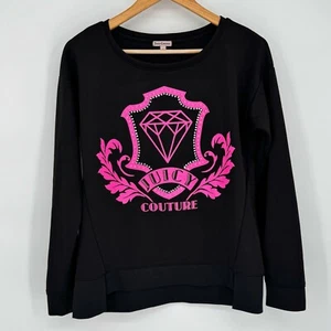 Juicy Couture Pullover Sweatshirt Black Pink Diamond Studs Y2K Sz M Pop Princess - Picture 1 of 10