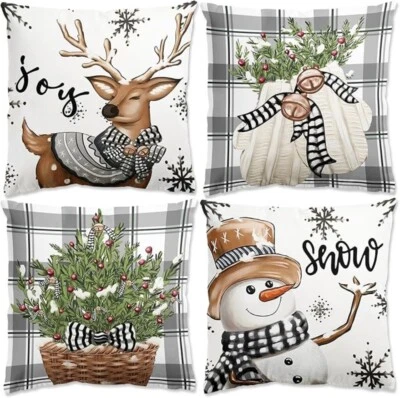 4pcs Reindeer Christmas Decoration Cushion Cover for Xmas Ornament Indoor 17.7" - Image 1 of 4