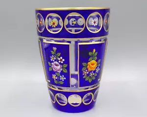 Vetro cristallo originale taglio a mano Germania occidentale vintage blu cobalto taglio a trasparente - Foto 1 di 8