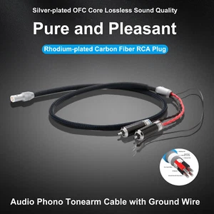 5N OFC Silver Plated Tonearm Cable 5 Pin DIN to RCA Phono Cable with Ground Wire - Picture 1 of 10