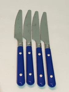 4 GIBSON Stainless Knives with Rivets in the Blue Plastic Handles Riveted Handle - Picture 1 of 8