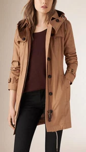 NWT Burberry Brit Fenstone Nova Check Cotton Hooded Trench Coat Light Camel - Picture 1 of 19