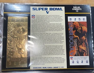 NFL Gold Super Bowl Ticket Willabee Ward 22KT #5 Colts vs Cowboys FREE SHIP - Picture 1 of 4