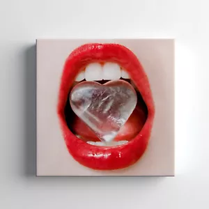 Herz Eiswürfel rote Lippen Leinwand Druck Wandkunst, stilvoll Wohnkultur Wandhängung - Bild 1 von 12