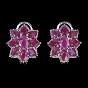 925 Sterling Silver Earrings Oval Ruby 5x3mm Natural Gemstone Jewelry - Picture 1 of 14