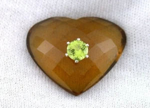 Tablero de ajedrez de cuarzo ahumado de 25x20 mm corazón peridoto redondo focal de plata de ley de 5 mm - Imagen 1 de 2