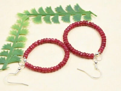 Pendientes de aro de piedras preciosas facetadas rondelle de 3-4 mm Rubí Corindón A+ 2,15" Foto 1 de 4