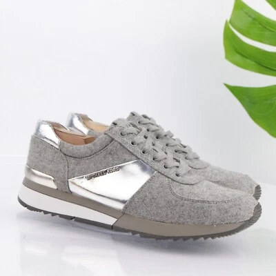 Michael Kors Womens Allie Sneaker Size 10 Gray Silver Wool Trainer Fashion Shoe - Image 1 of 4
