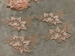 4pcs silver peony Flowers Shape Venise Lace Applique Motif Costume 5.5*12cm Trim - Picture 1 of 8