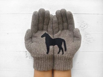 GUANTES PARLANTES Hechos a Mano Angora Mujeres Niños Beige GUANTES MITONES CABALLO PONY Negro  Foto 1 de 4