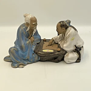 Estatuilla china Shiwan Mud Man par de hombres jugando juego de mesa Go Majong - Imagen 1 de 9