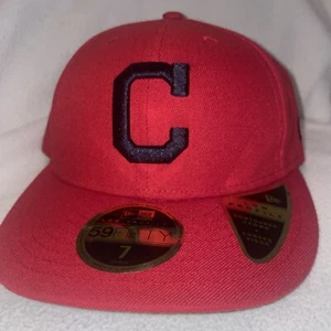 Men's New Era Cleveland Guardians Red / Blue Low Profile 59FIFTY Fitted Sz 7 Hat - Picture 1 of 6