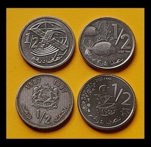 Lotto monete Marocco 1/2 Dirham 4 diverse emissioni 1987, 2002, 2023, 2023 BINE/UNC - Foto 1 di 2