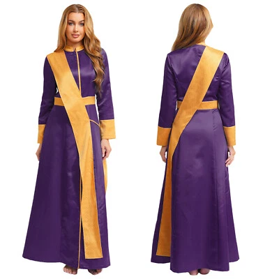 Mujer Disfraz de Clero Jacquard Empalmado Manga Larga Sacerdote Vestiduras Trajes Foto 1 de 3