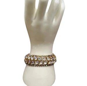 Vintage Armband weiß Größe 7,5 zweireihig Regenbogen AB Strass vergoldet signiert - Bild 1 von 12