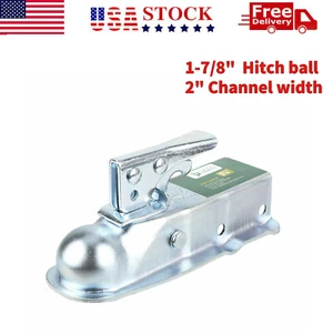 Straight Tongue Trailer Coupler for 2Inch Channel 1-7/8-In Hitch Ball 2000lbs US - Picture 1 of 7
