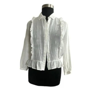 Trovato Bird of Paradise Ruffle White Gauzy Shirt Women Size L Nwot - Picture 1 of 12