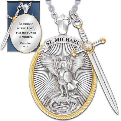 New Catholic Patron The Archangel St. Michael Pendant Necklace Sword Lord Prayer • 7.70$