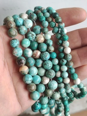 STONEUNIVERSE ~ Hubei Türkis selten Edelstein Perlen rund Strang 6/8mm - Bild 1 von 3