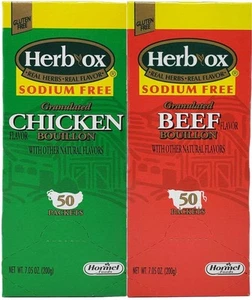 Herb-Ox Sodium Free Bouillon Bundle,`Beef and Chicken, 100 Total Packets - Picture 1 of 7