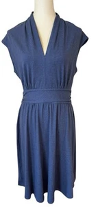 Prana Berry Dress Blue Midi Short Sleeve V Neck Stretch Causal Womens XL NWT - Picture 1 of 22