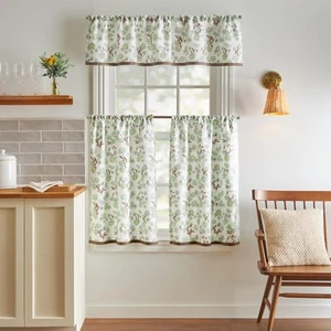 Daisy 3-Piece Window Curtain Valance and Tiers Set, Green - Picture 1 of 6
