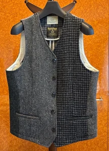 Harris Tweed Wool Vest Blue Gray Size L Men Gift From Japan - Picture 1 of 11