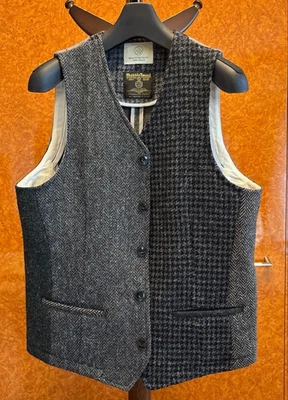 Harris Tweed Wool Vest Blue Gray Size L Men Gift From Japan - Image 1 of 4