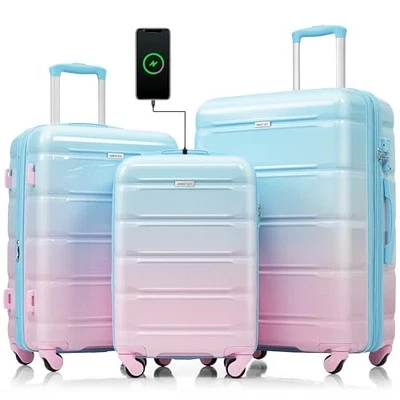  Luggage Sets, ABS Hardsite Suitcase Spinner Wheels 20/24/28 Inch pink and blue - Image 1 of 4