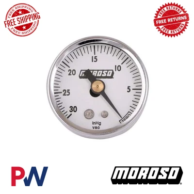 Moroso Vacuum Gauge 1.5" Diameter 0-30" Hg 1/8" NPT Male Thread 89610 - Image 1 of 2