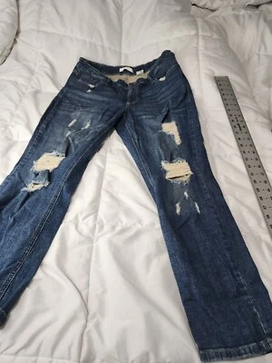 Pantalones de mezclilla Eunina azul ajustados de tiro bajo lavado medio, talla 1xl Foto 1 de 4