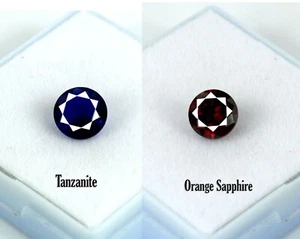 Natürlicher orangefarbener Saphir & Tansanit 6,25 ct rundes Edelsteinpaar zertifiziert SQ29 - Bild 1 von 6
