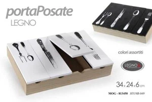 COFANETTO PORTA POSATE LEGNO CONTENITORE SCATOLA ORGANIZER CASSETTI ASS 34*24*6 - Foto 1 di 16