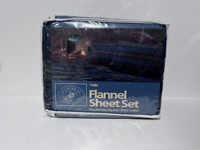 Windsor Browne фланелевый комплект простыней охотник/темно-синий хлопок 4 изделия двойной мягкий роскошный - Изображение 1 из 2