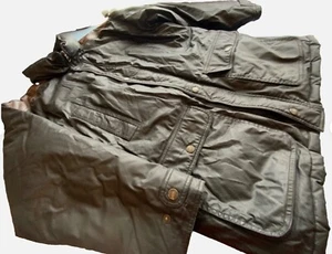 Mens Powderhorn Wax Jacket size M Leather Trim Goose Down Warm Quality Pockets - Picture 1 of 10