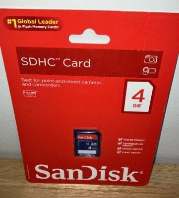 Sandisk SDHC Secure Digital High Capacity Card 4GB Class 4 Camera Camcorder New - Image 1 of 4