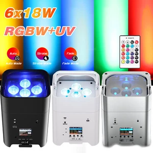 Luces de iluminación LED 6x18W RGBWA+UV alimentadas por batería INALÁMBRICAS DMX Par Can DJ - Imagen 1 de 21