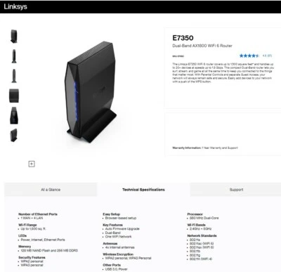 Linksys E7350 Dual-Band Wi-Fi 6 Router - Image 1 of 4