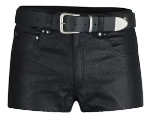 Pantalones cortos de cuero negro pantalones cortos de cuero nuevos REFORZADOS pantalones de cuero pantalones cortos de cuero - Imagen 1 de 4