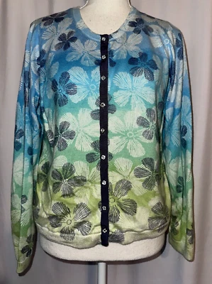 Cárdigan Suéter Sigrid Olsen Mujer Talla L Floral Seda Angora Gemas Forrado Botón Foto 1 de 4