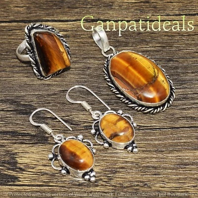 Tiger Eye Mix Shape 3pcs Combo Set 925 Silver Plated Wholesale Lot Jewelry  - Image 1 of 4