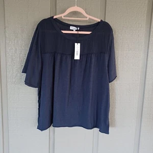 Michael Stars Crissy T Shirt Plus Size 3X Fabric Mix Crew Neck Top In Admiral - Picture 1 of 13