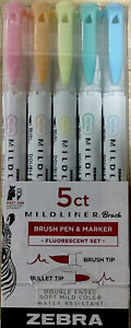 Zebra Mildliner Twin Tip Brush Marker Fluorescent Pack of 5