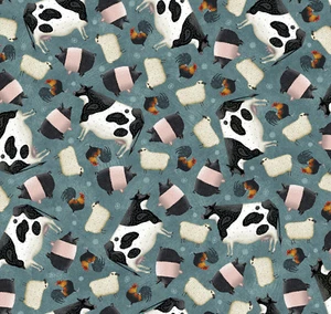 Fabric Down on the Farm Animals on Denim Cotton QT 1/4 Yard 7858Q - Picture 1 of 6