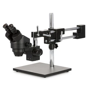 AmScope Binocular Stereo Zoom Microscope with Black Double Arm Boom Stand - Picture 1 of 8