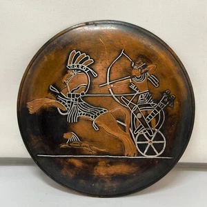 Plato de decoración de arte de pared egipcio cobre plata rey tut caballo león diseño de carro - Imagen 1 de 11