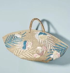 Aranaz Carmen Straw Hand Woven Tote Bag NWOT Anthropologie - Picture 1 of 14